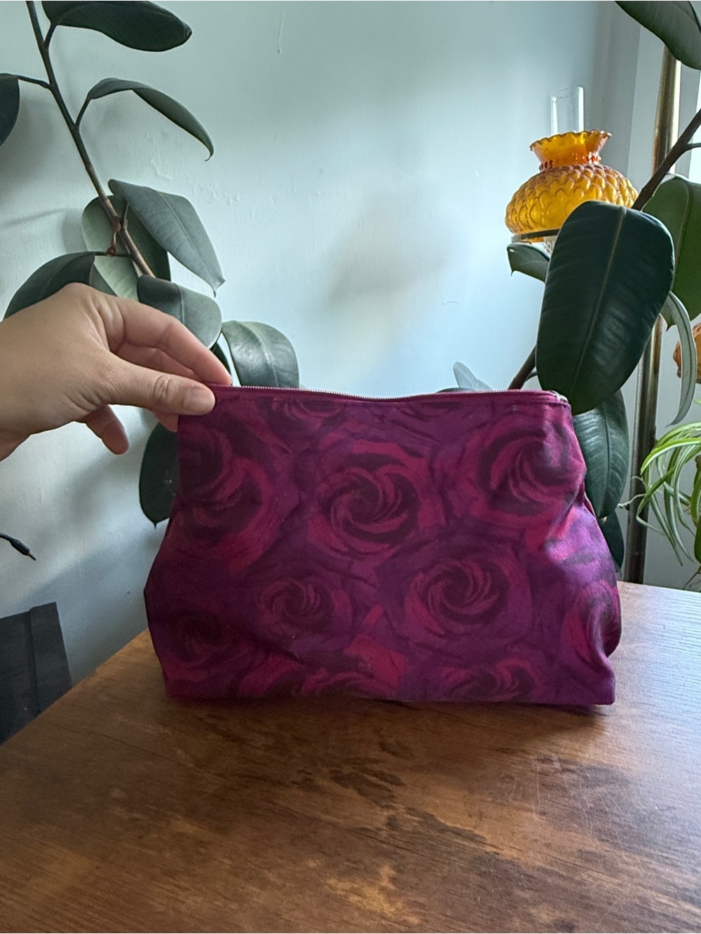 Floral Rose Print Cosmetic Pouch - Magenta Pink LANCÔME